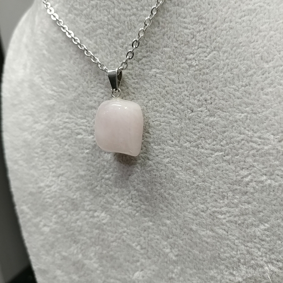 Rose Quartz Necklace Natural Gemstone Crystal Pendant Stainless-Steel Chain Pink - Picture 12 of 16